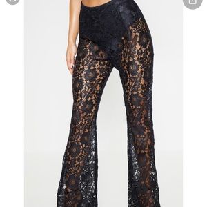 Lace sheer black flare pants
